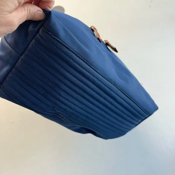 Dooney & Bourke Navy Nylon Shoulder Bag with Brown Leather Trim - Picture 4 of 9